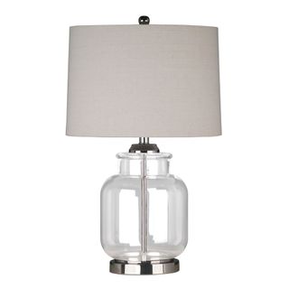 Regency Nickel and Glass Table Lamp with Natural Linen Shade