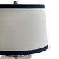 Charlotte Glass and Nickel Lamp with White Linen Shade (Navy Trim)