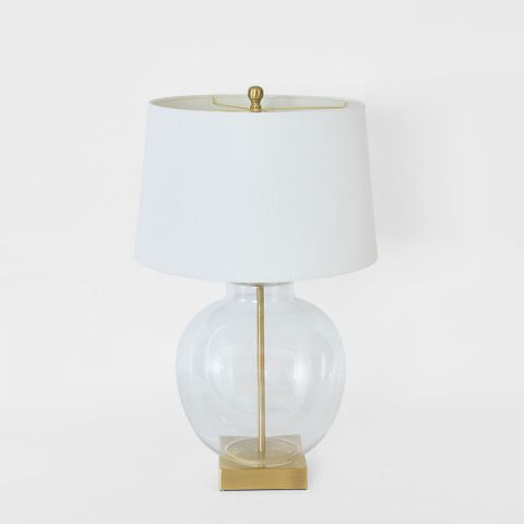 Ellyn Glass and Brass Lamp with White Linen Shade