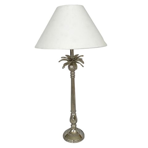 Nickel Pineapple Leaf Lamp W/White Shade