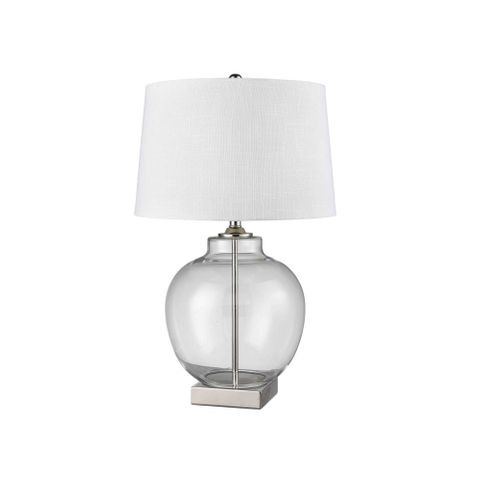 Ellyn Glass and Nickel Lamp with White Linen Shade