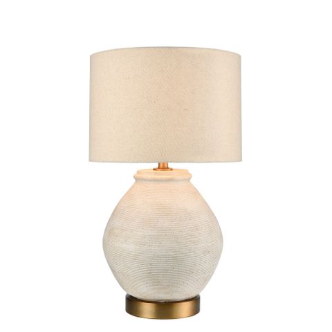 Forbes White Sandstone Table Lamp & Linen Shade