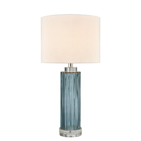 Serento Blue Glass Table Lamp & White Shade