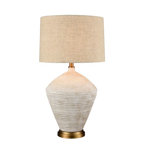 Caufield White Sandstone Table Lamp & Linen Shade