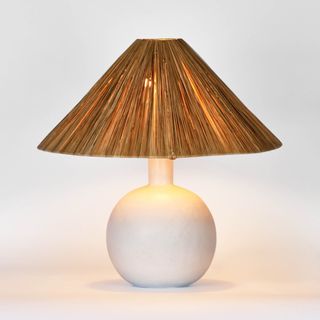 Esta Lamp Small White with Raffia Shade