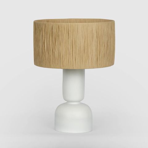 Clem Lamp Small White with Raffia shade