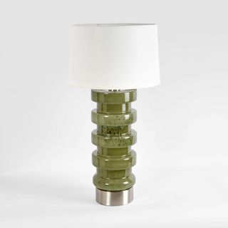 Remy Green Glass Table Lamp & White Shade