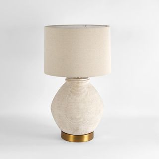 Forbes White Sandstone Table Lamp & Linen Shade