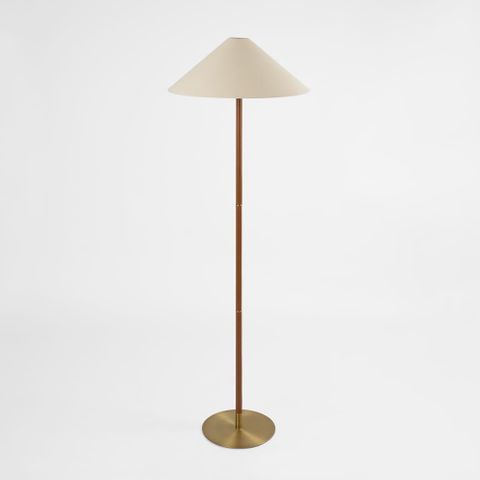 Huntley Leather & Brass Floor Lamp & Linen Shade