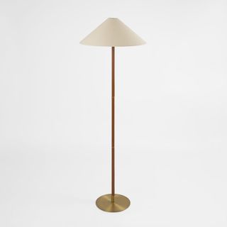 Huntley Leather & Brass Floor Lamp & Linen Shade