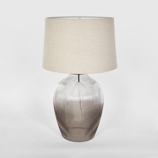 Misty Glass Table Lamp with Natural Linen Shade