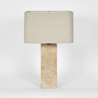 Imperial Travertine Table Lamp with Natural Linen Shade