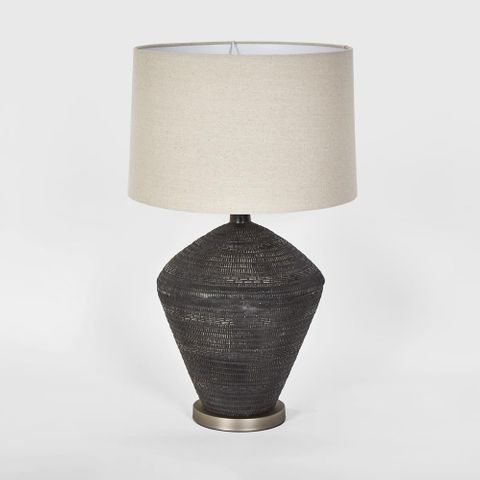 Meridien Black Lamp with Natural Linen Shade