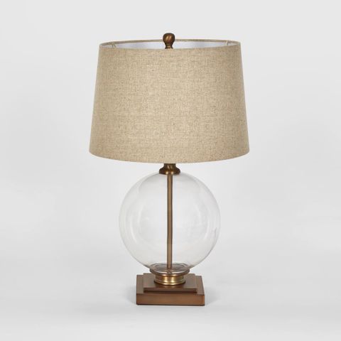 Ivy Small Antique Brass And Glass With Natural Linen Shade