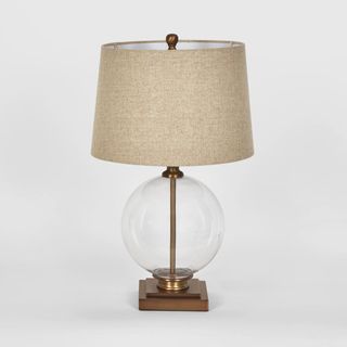 Ivy Small Antique Brass And Glass With Natural Linen Shade