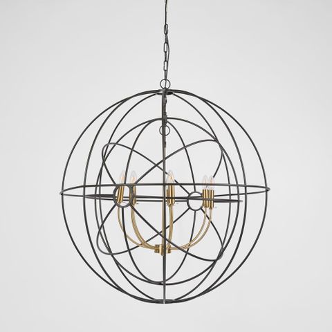 Large Black & Brass Iron Orb Pendant