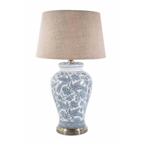Aviary Ceramic Table Lamp Base Blue and White- Base Only