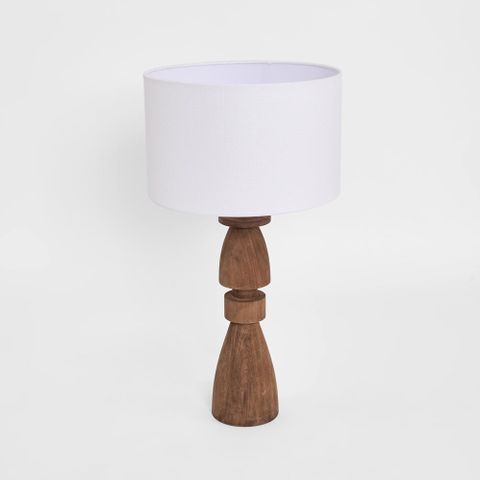 Magnus Wood Table Lamp Saddle Base with White Shade