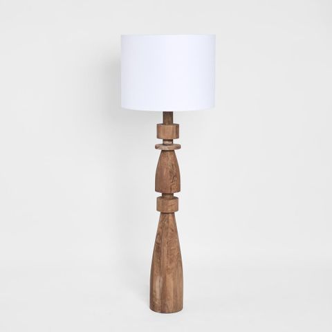 Magnus Wood Floor Lamp Saddle Base with White Shade