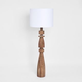 Magnus Wood Floor Lamp Saddle Base with White Shade