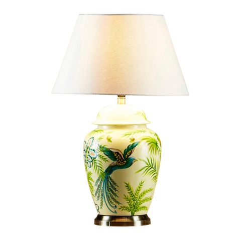 Caribbean Bird Ceramic Table Lamp Base Green and Yellow