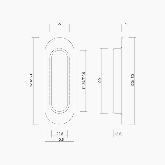 Oval Flush Pull 150x40mm MBLK