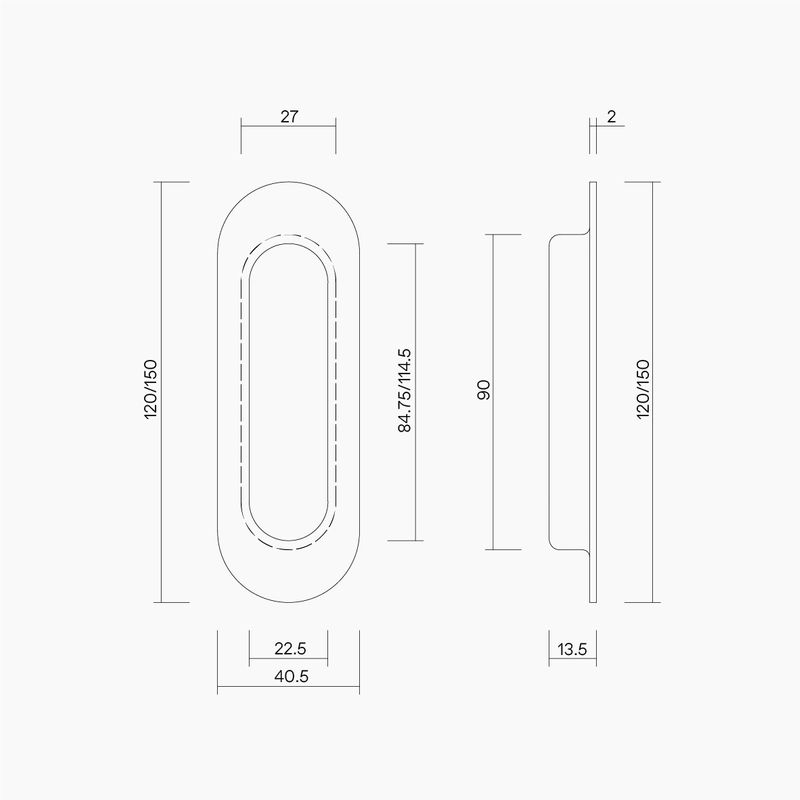 Oval Flush Pull 150x40mm MBLK