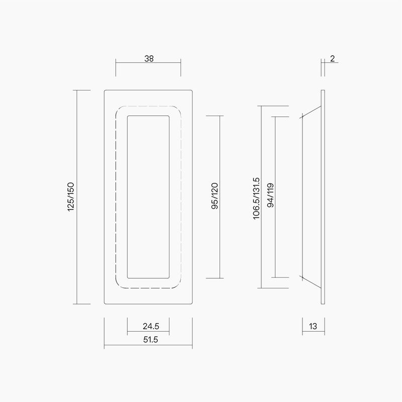 Rectangular Flush Pull 125x52mm SSS