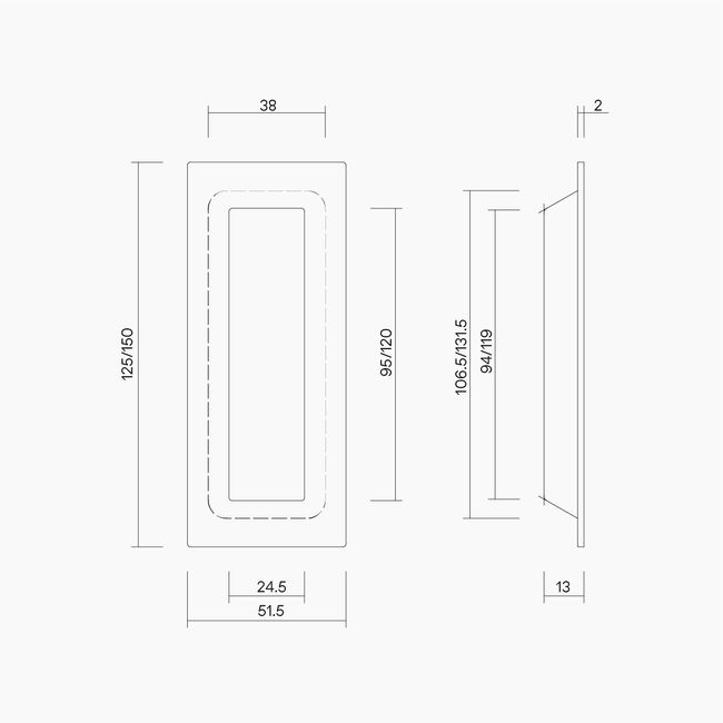 Rectangular Flush Pull 150x52mm MBLK