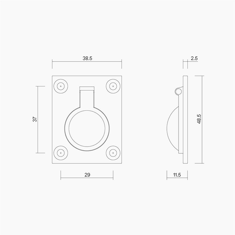 Rectangle Flush Ring Pull 48mm
