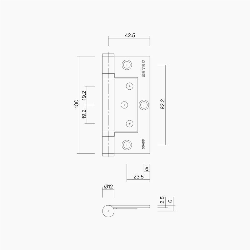 Ball Bearing Fast Fix Kinked Hinge 100x72x2.5mm MBLK (incl CSK/UC Screws)