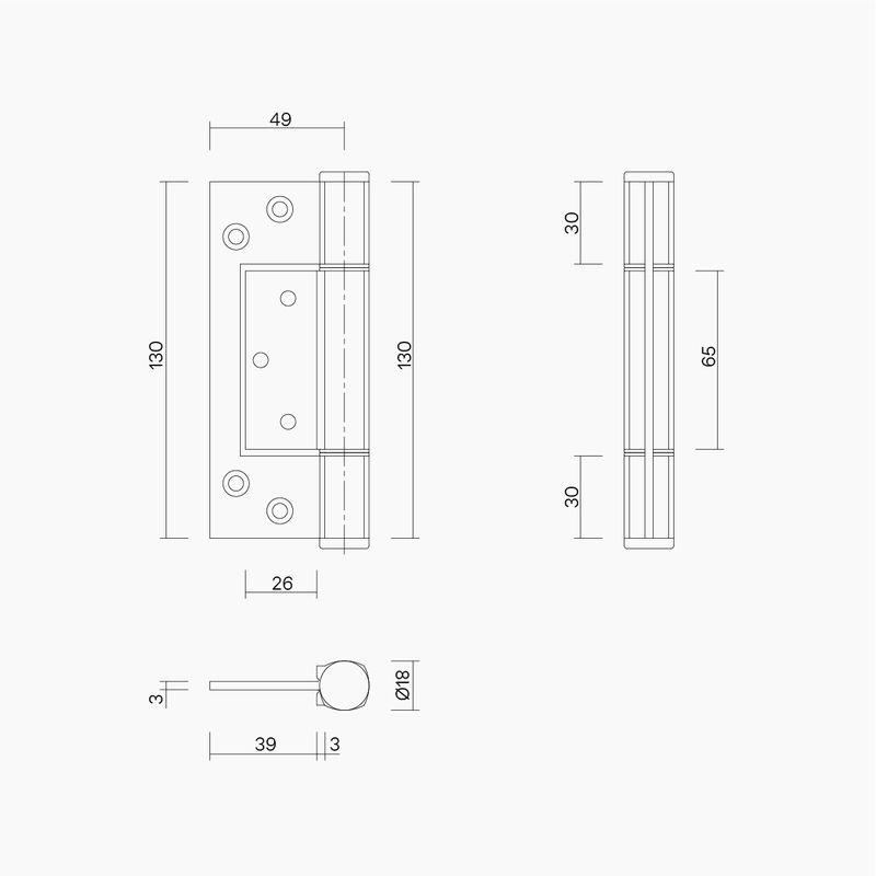 Aluminium Heavy Duty Fast Fix Hinge 130x87x3mm NA