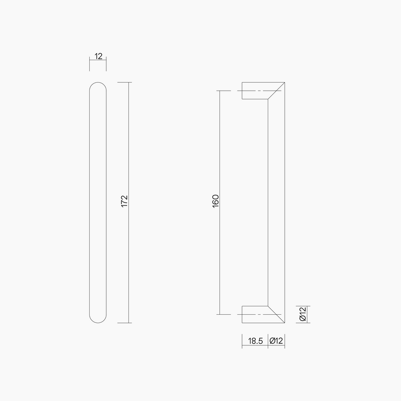 Mitred Handle 160 x 12mm SSS