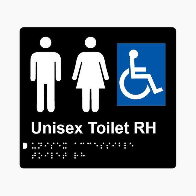 Unisex Accessible Toilet RH Braille Sign 200x180mm BLK