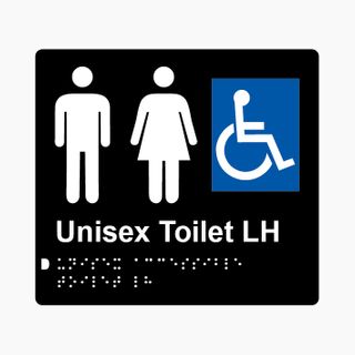 Unisex Accessible Toilet LH Braille Sign 200x180mm BLK