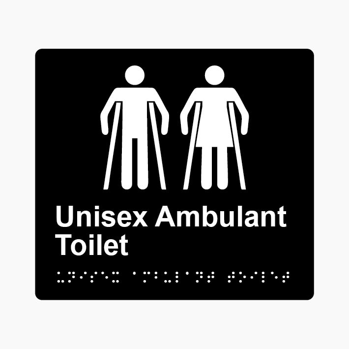 Unisex Ambulant Toilet Braille Sign 200x180mm BLK