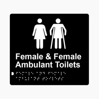 Female & Female Ambulant Toilets Braille Sign 200x180mm BLK