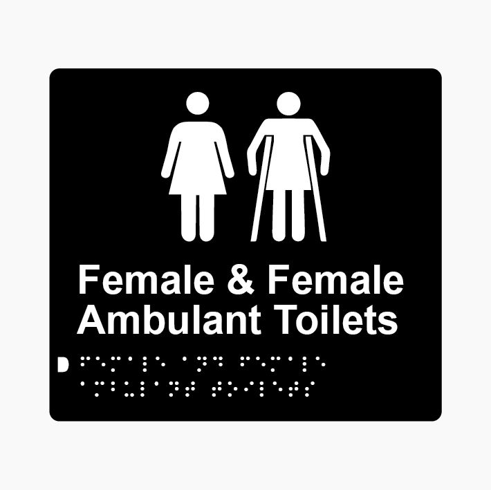 Female & Female Ambulant Toilets Braille Sign 200x180mm BLK