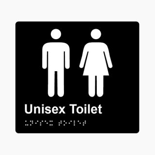 Unisex Toilet Braille Sign 200x180mm BLK