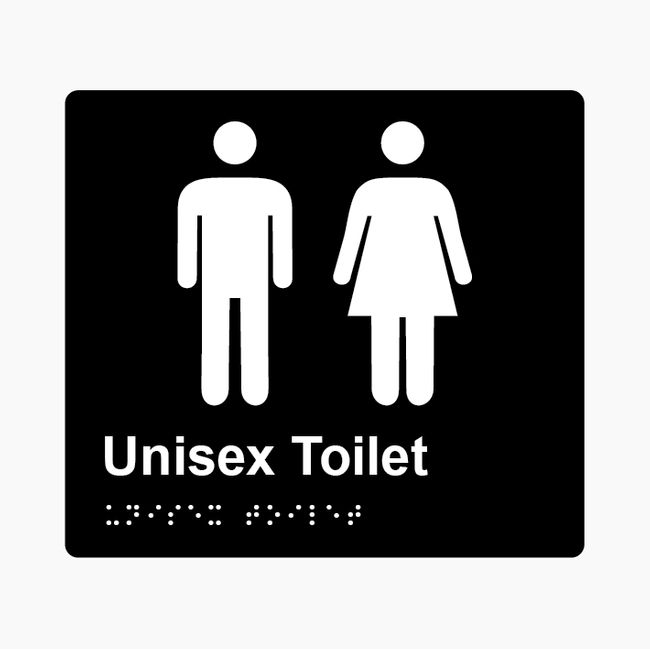 Unisex Toilet Braille Sign 200x180mm BLK