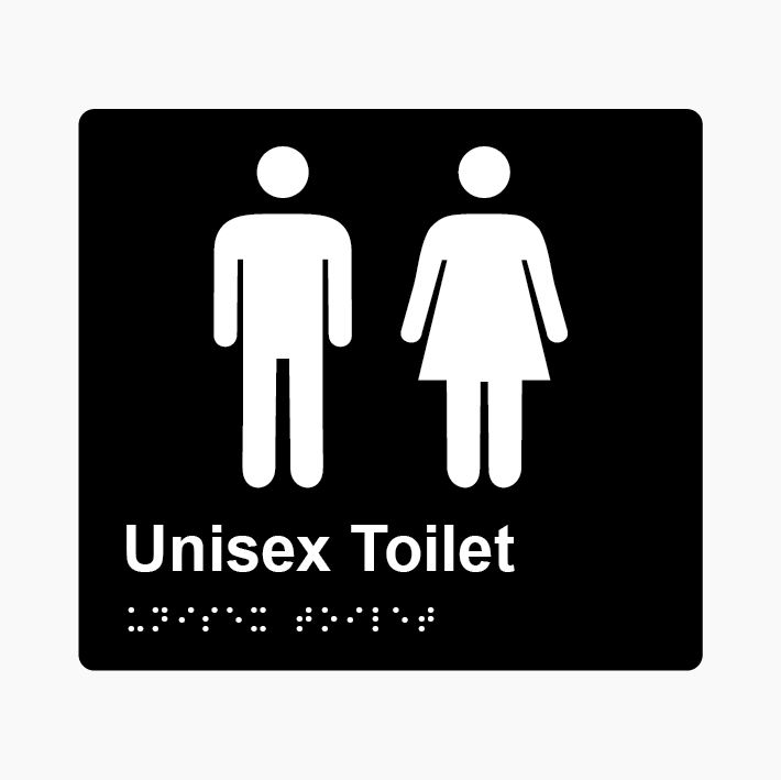 Unisex Toilet Braille Sign 200x180mm BLK