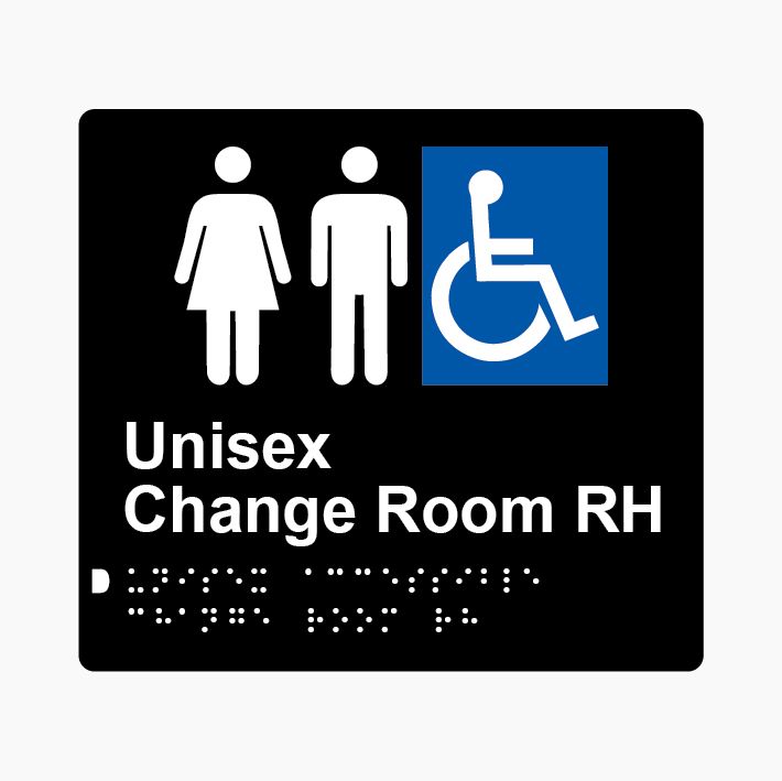 Unisex Accessible Change Room RH Braille Sign 200x180mm BLK #