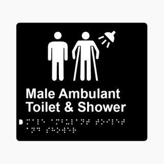 Male Ambulant Toilet & Shower Braille Sign 200x180mm BLK #