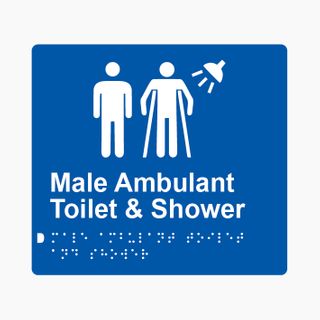 Male Ambulant Toilet & Shower Braille Sign 200x180mm BLU #