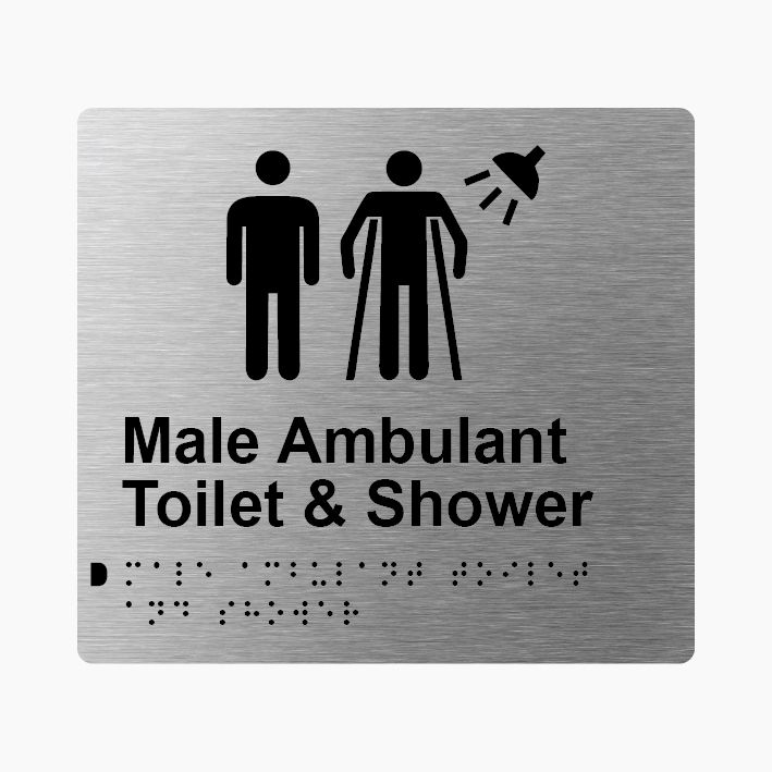 Male Ambulant Toilet & Shower Braille Sign 200x180mm SSS #