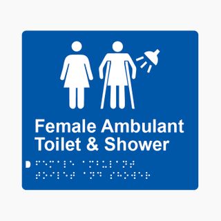 Female Ambulant Toilet & Shower Braille Sign 200x180mm BLU #