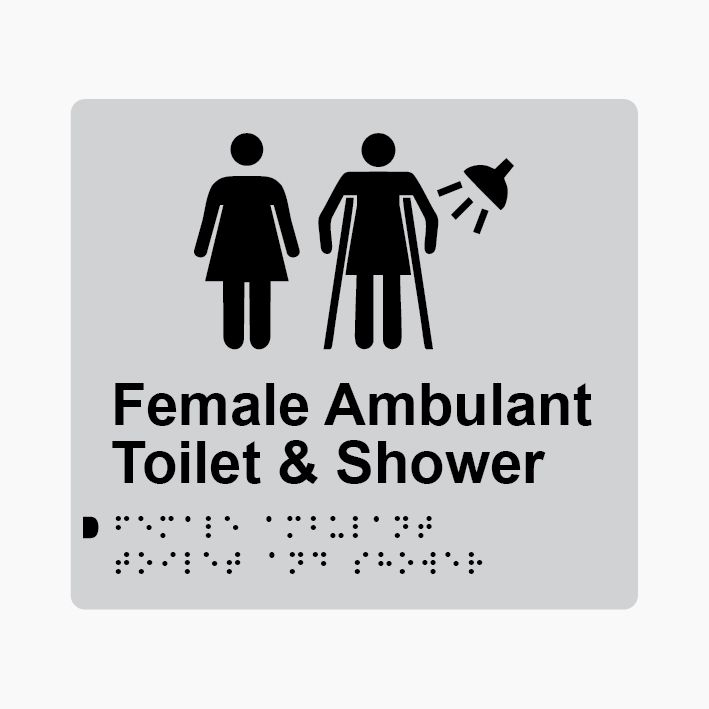 Female Ambulant Toilet & Shower Braille Sign 200x180mm SLV #