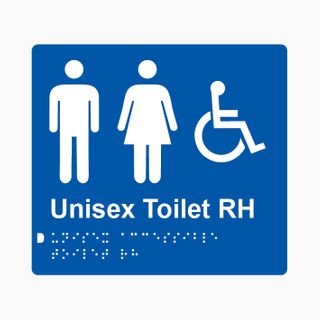 Unisex Accessible Toilet RH Braille Sign 200x180mm BLU