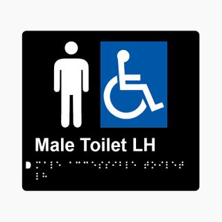 Male Accessible Toilet LH Braille Sign 200x180mm BLK #