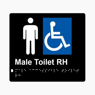 Male Accessible Toilet RH Braille Sign 200x180mm BLK #